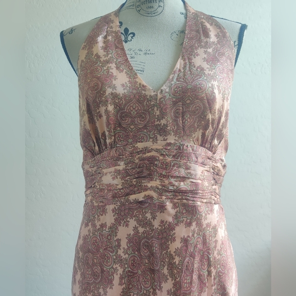 Ann Taylor LOFT 100% Silk semi-formal wedding guest pink halter maxi dress_10 - Picture 1 of 13